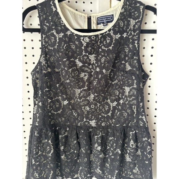 NWT Duffield Lane Black Lace Overlay Babydoll Tank Sleeveless Blouse Size Small - Picture 4 of 5